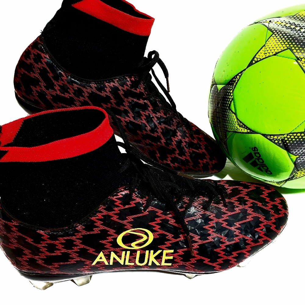 Anluke Fit Collar Black & Red Soccer Cleats Size 41 EUR 8 Men 9.5 Women NWOT - Picture 2 of 13